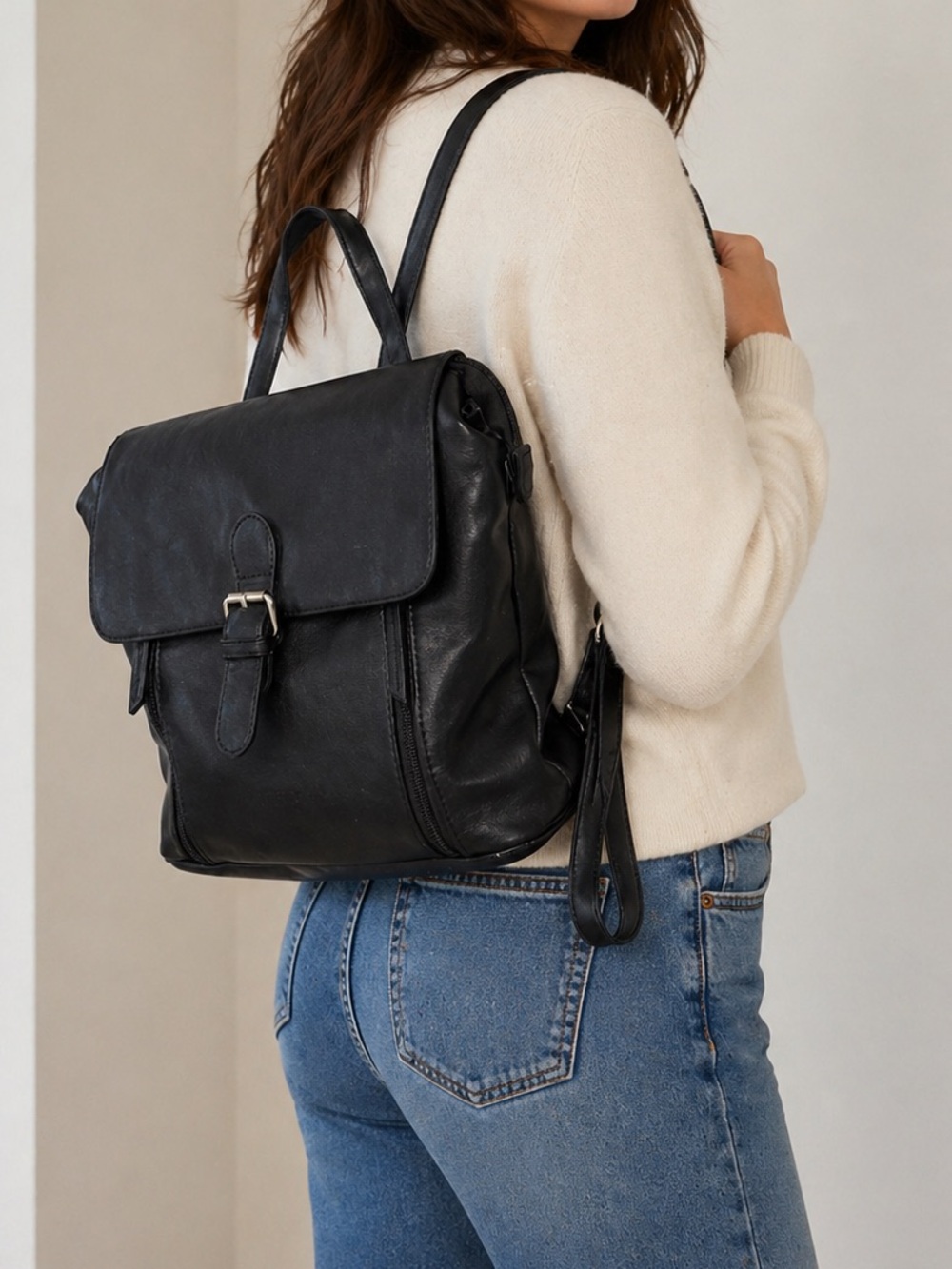 Roots 73 Vintage Faux Leather Convertible Backpack Purse - Black